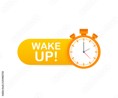Wake up poster with alarm clock. Vector illustration.
