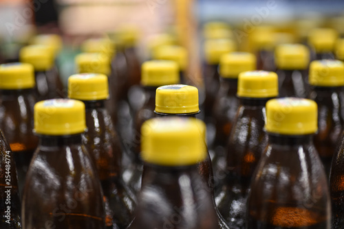 Plastic Beer Bottles on Factory Conveyor