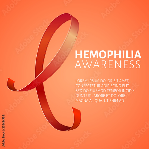 A square vector image with a red ribbon as a symbol of hemophilia awareness. A world hemophilia day. A template for a medicine flyer poster card design 