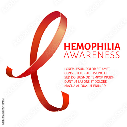 A square vector image with a red ribbon as a symbol of hemophilia awareness. A world hemophilia day. A template for a medicine flyer poster card design 