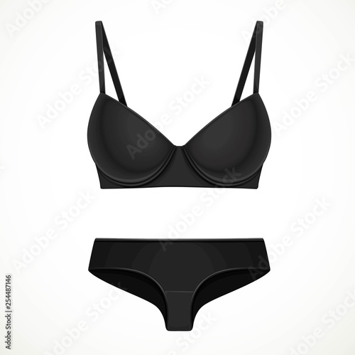 Black bra and panties objects isolated on white background