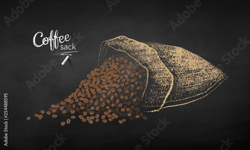 Chalk drawn sketch of sack with coffee beans