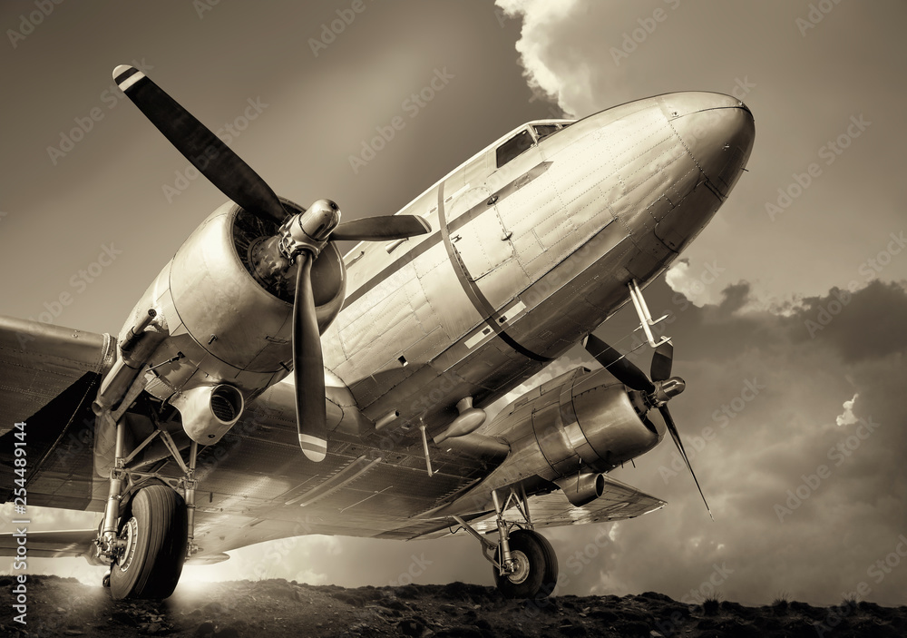 Fototapeta historyczne samoloty na zachmurzonym niebie