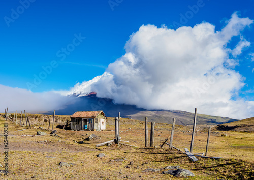 Cotopaxi Volcano hiding in clouds, Cotopaxi National Park, Cotopaxi Province, Ecuador