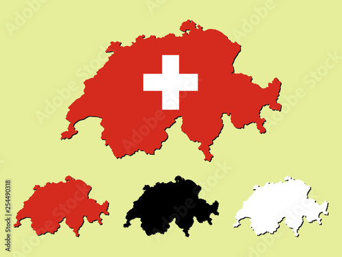Switzerland map with national flag 