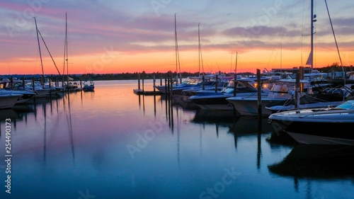 Boats on Harbor at Sunset photo