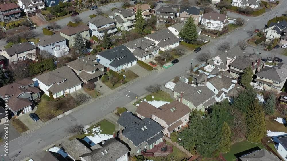 A perfect neighbourhood. Houses in suburb at Summer in the north America. Luxury houses with nice landscape. Aerial drone view. 4K. A perfect neighbourhood. Houses in suburb at Summer in the north America. Luxury houses with nice landscape. Aerial drone view. 4K.