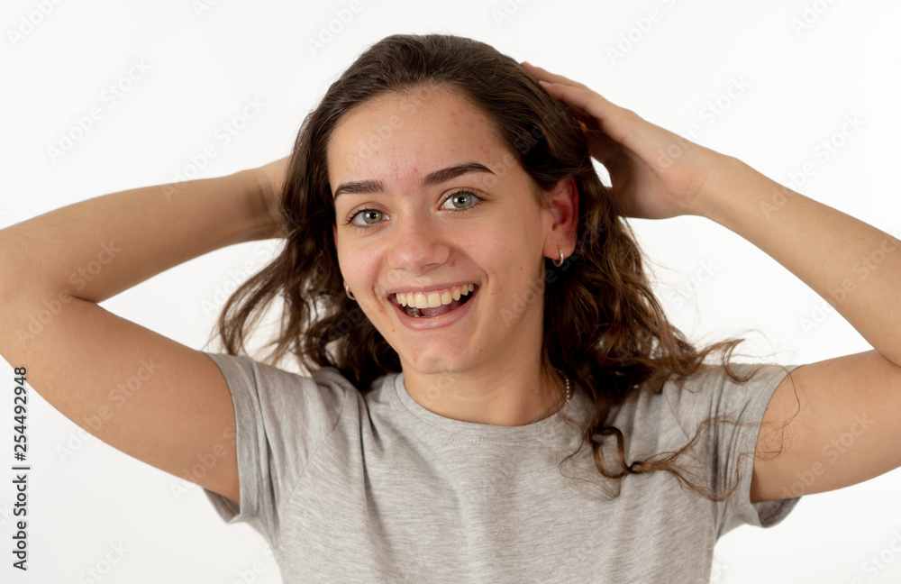 Close up portrait of surprised and happy teenager woman celebrating victory and wining lottery Close up portrait of surprised and happy teenager woman celebrating victory and wining lottery