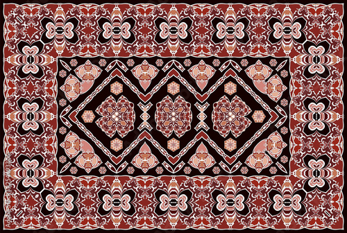 Vintage Arabic pattern. Persian colored carpet. Rich ornament for fabric design, handmade, interior decoration, textiles. Red background.