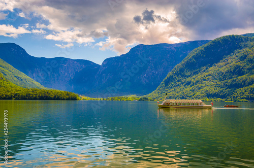 Fantastic landscape of Hallstatt lake, Austrian Alps, Salzkammergut, Austria, Europe