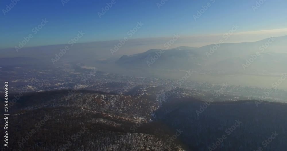 Aerial Shot Mountain and Danube, winter season Aerial Shot Mountain and Danube, winter season