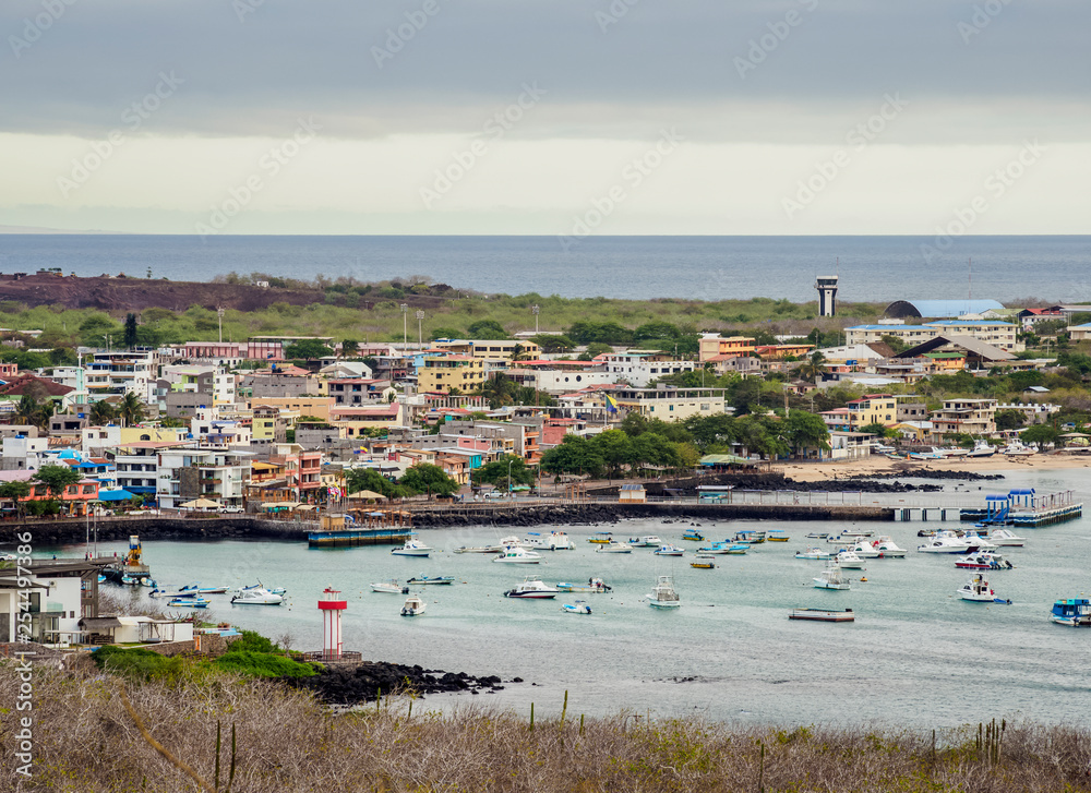 Puerto Baquerizo Moreno, elevated view from Cerro Tijeretas, San Cristobal or Chatham Island, Galapagos, Ecuador