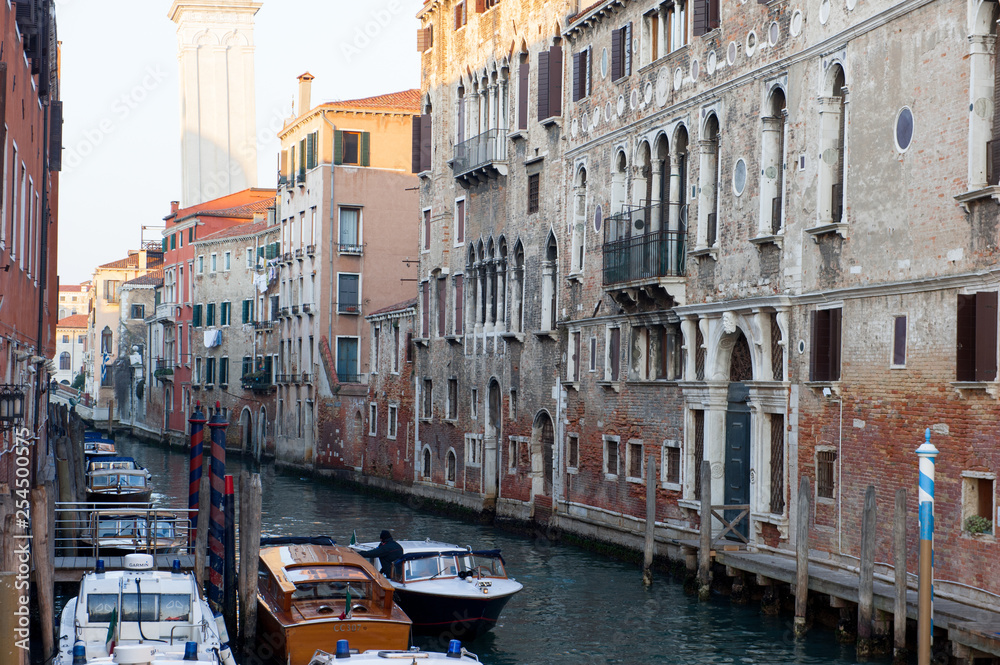 View on old buildings in Venice during sunset.