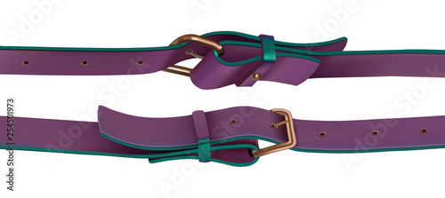 Haberdashery accessories. Straps with buckle purple color. Side view. Vector illustration.