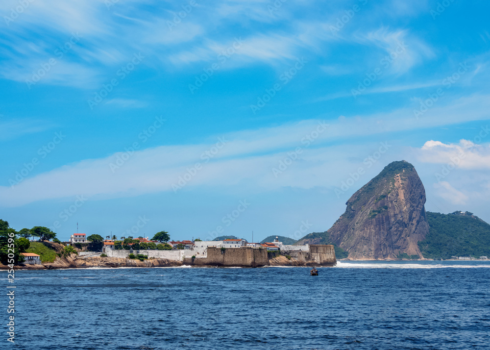 View over Santa Cruz da Barra Fort towards Sugarloaf Mountain, Niteroi, State of Rio de Janeiro, Brazil