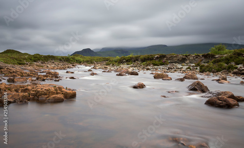 River in Isle of Skye, Scotland, flowing over rapids with rocks