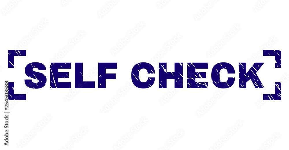 SELF CHECK title seal imprint with corroded effect. Text title is placed between corners. Blue vector rubber print of SELF CHECK with corroded texture. SELF CHECK title seal imprint with corroded effect. Text title is placed between corners. Blue vector rubber print of SELF CHECK with corroded texture.