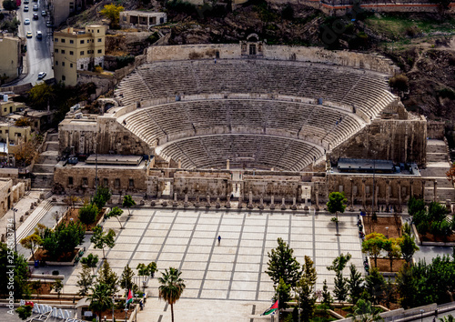 Roman Theater and The Hashemite Plaza, elevated view, Amman, Amman Governorate, Jordan photo