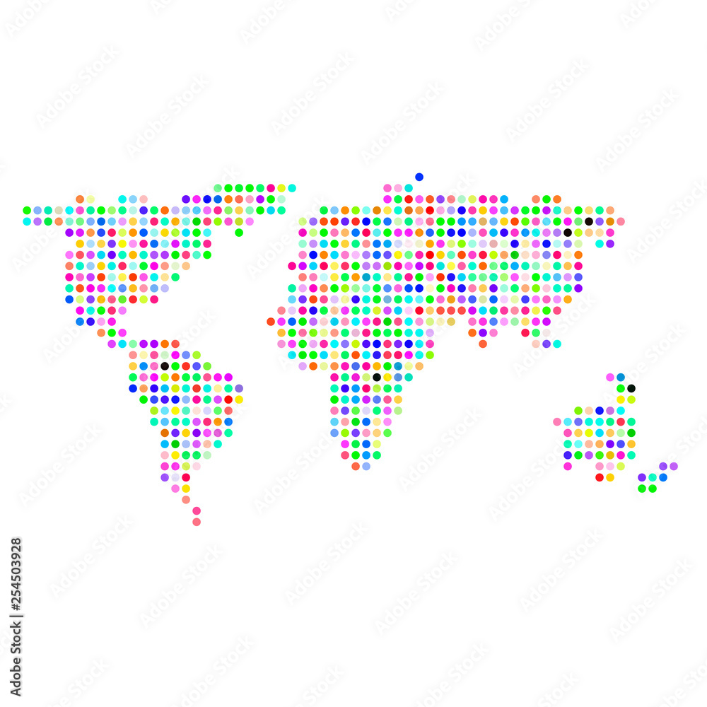 Fototapeta premium Kolorowe kropkowane mapa świata na białym tle