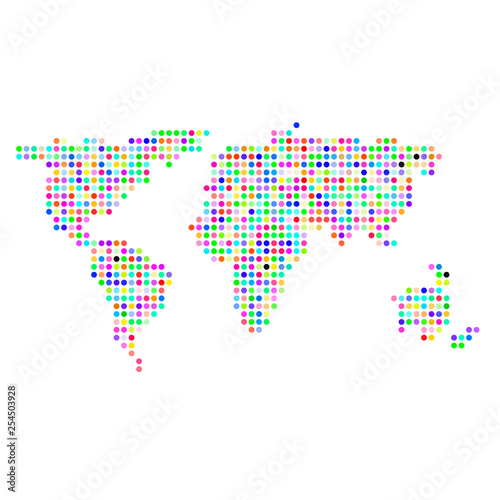 Colorful Dotted World Map Isolated on White Background