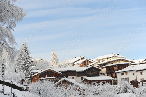 Village in winter covered with snow 