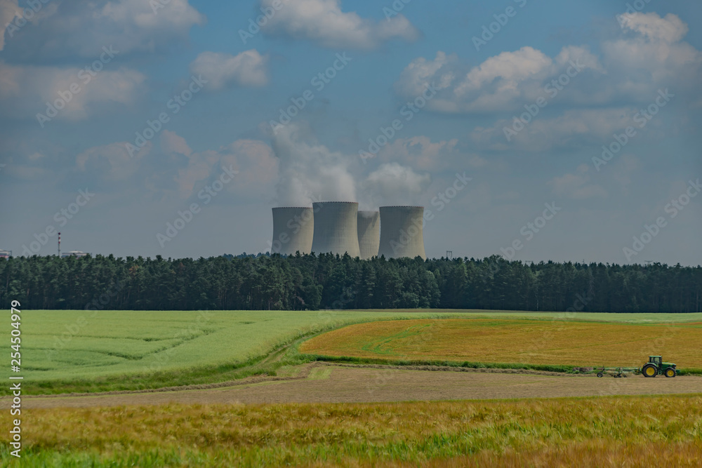 Nuclear powerplant near Temelin village in summer hot cloudy day