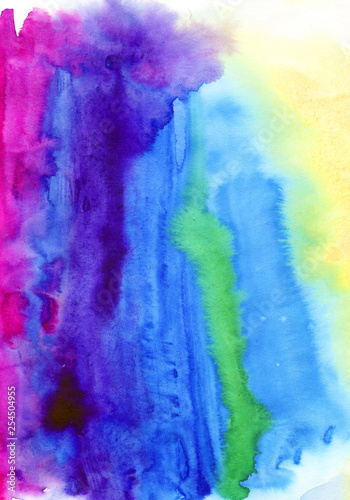 Watercolor rainbow abstract background  hand-painted texture  watercolor purple and pink stains. Design for backgrounds  wallpapers  covers and packaging