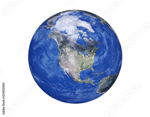 Fototapeta Naklejka Na Ścianę i Meble -  North America on the Planet Earth globe isolated on white background. Elements of this image furnished by NASA