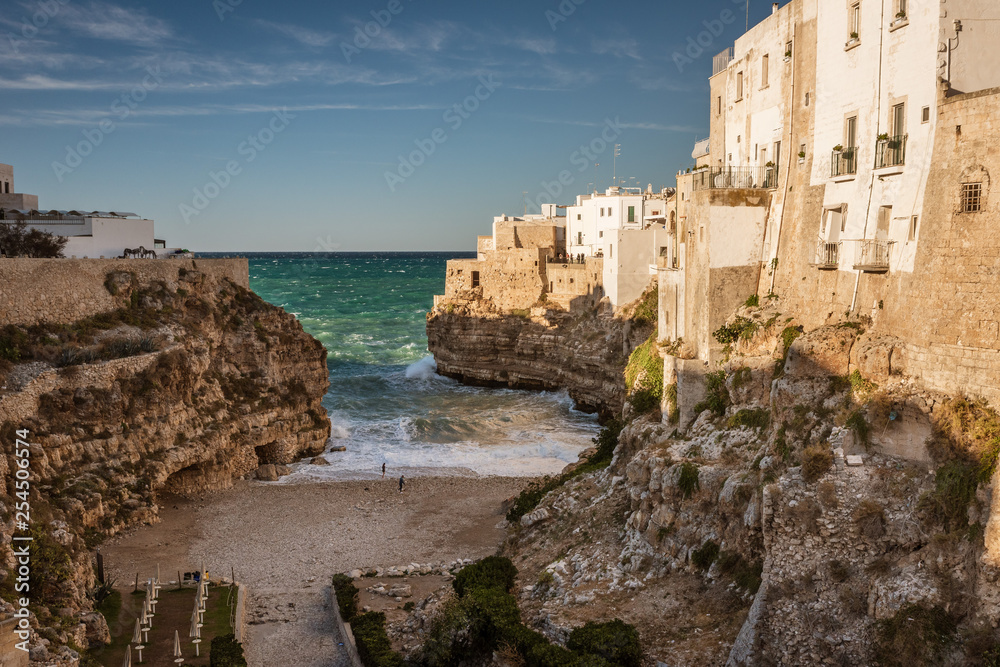 Scenic sight beach Cala San Giovanni  in Polignano a Mare, Bari Province, Apulia (Puglia), southern Italy.