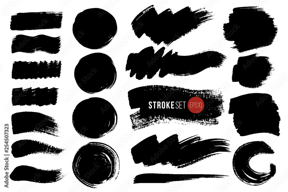 Big vector set of hand drawn brush strokes and stains. One color ...