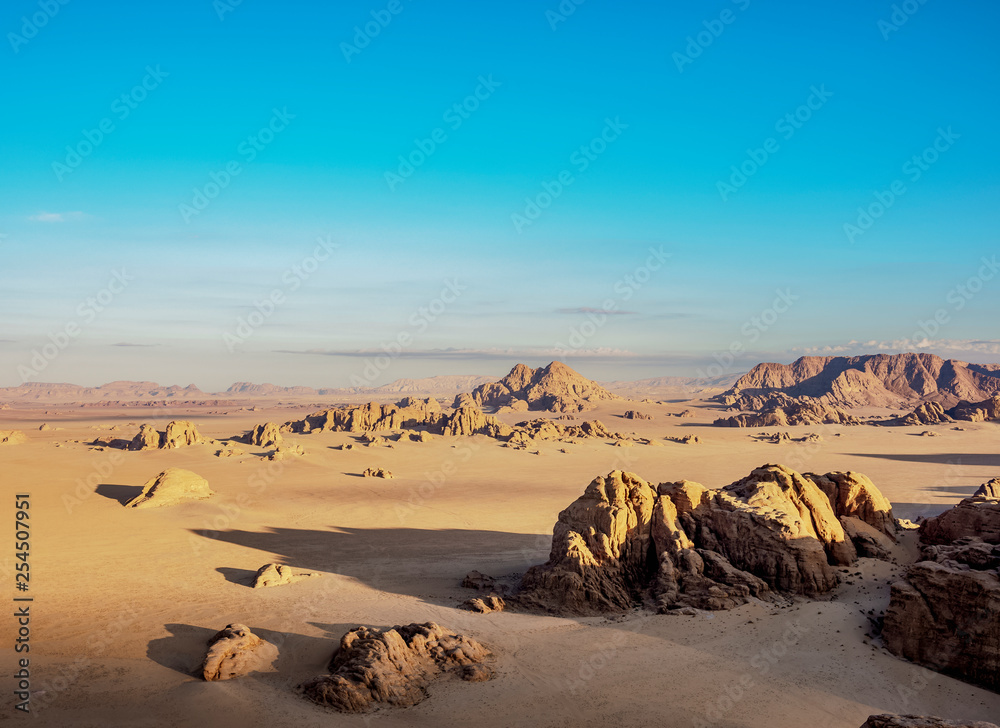 Landscape of Wadi Rum, aerial view from a balloon, Aqaba Governorate, Jordan