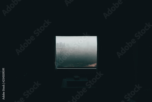 turned-on flat screen monitor