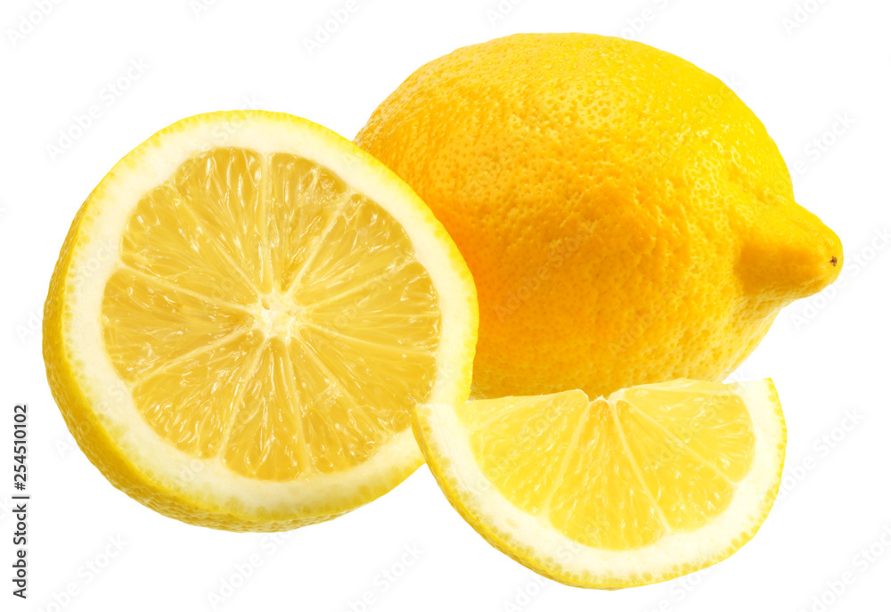 lemon with slices isolated on white background. healthy food