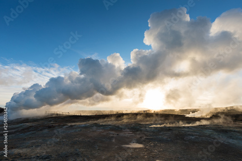 View of Gunnuhver geothermal area and power plant at Reykjanes peninsula, Keflavik, Iceland Hot springs near The Blue Lagoon geothermal spa is one of the most visited attractions in Iceland