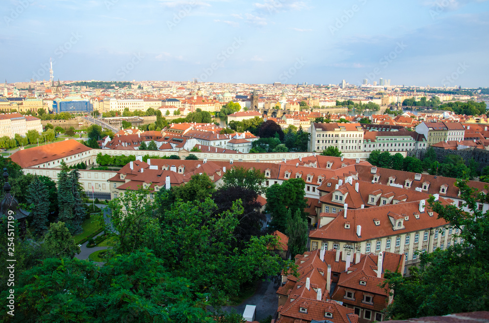 City of Prague - view from above, the roofs are covered with red tiles 2