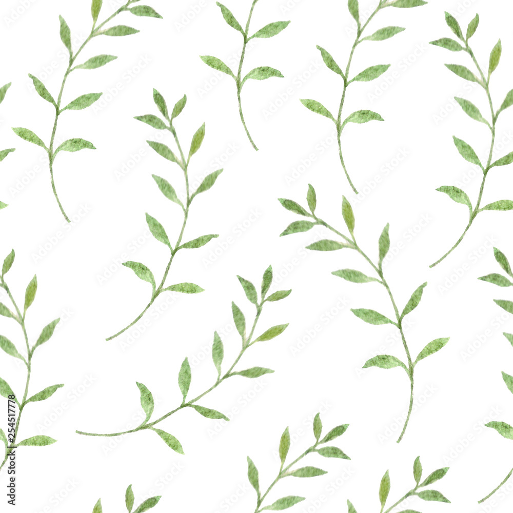 Naklejka premium Seamles pattern with eucalyptus leaves. Green foliage and botanical watercolor pattern.