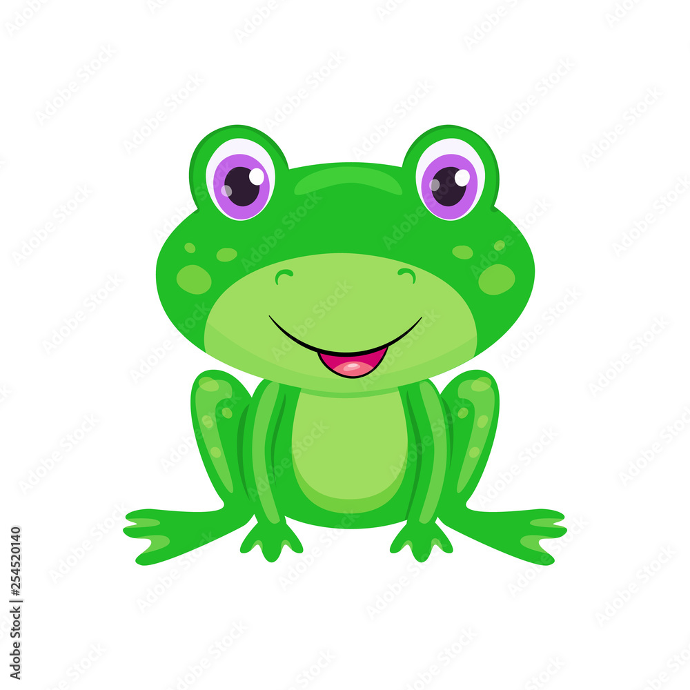 Cute cartoon frog isolated on white background. Funny toad with bright eyes, smiling and kind. Cute cartoon frog isolated on white background. Funny toad with bright eyes, smiling and kind.