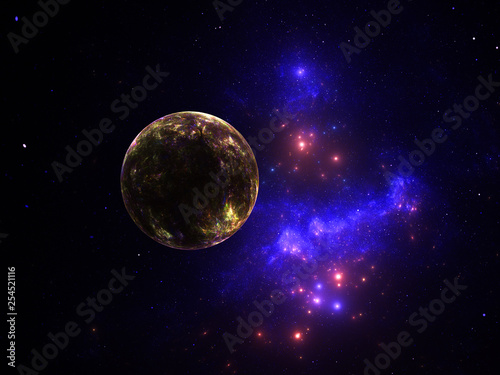 Starfield  stars and space dust scattered throughout a vast universe. Alien Planet Illustration  cosmic abstract artwork. Infinite endless space  interplanetary travel space exploration concept