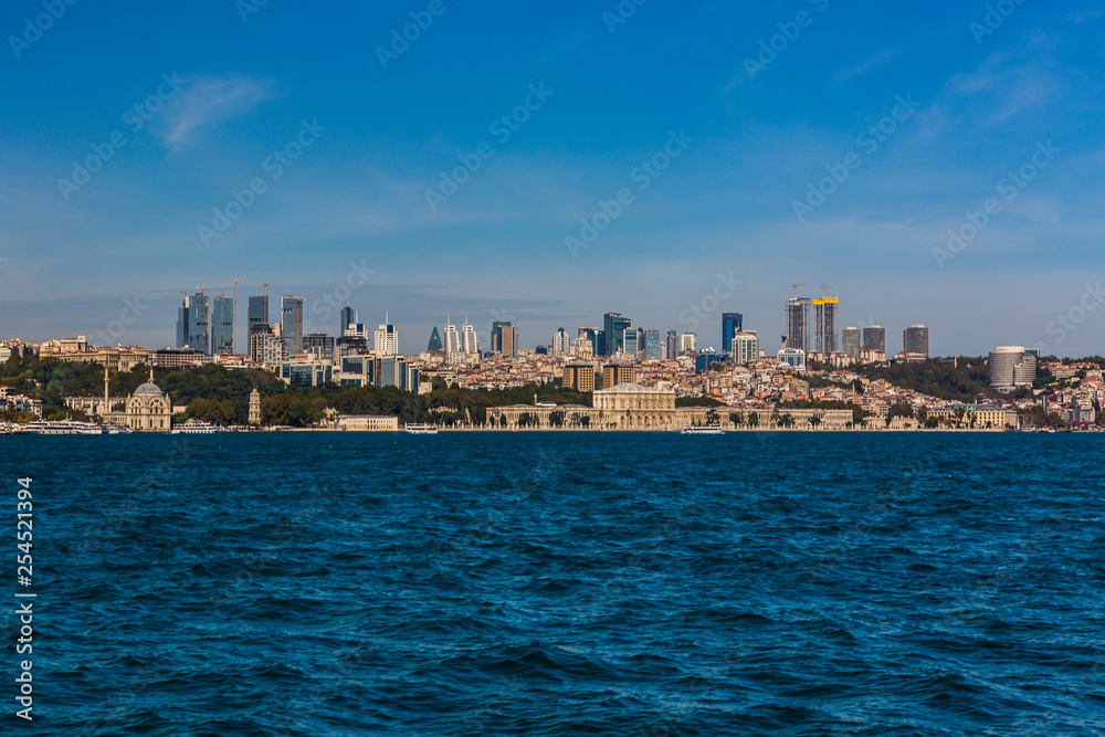 Panorama of the city of Istanbul from the Golden Horn bay on the slopes of the city.