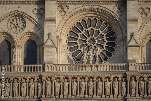 Paris, France - 03 10 2019: Details of the façade of Notre-Dame of Paris