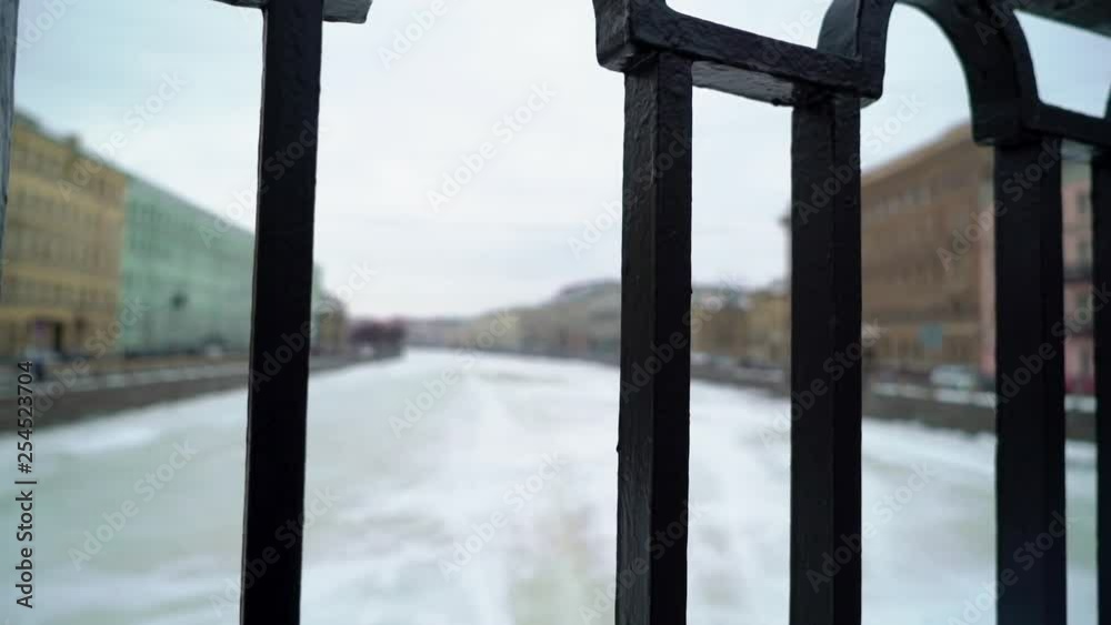 River and embankment in a city at winter day River and embankment in a city at winter day