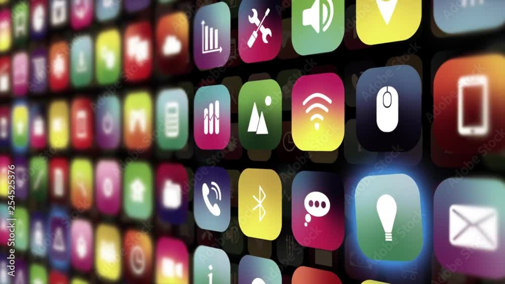 Animated Mobile Smart Phone Screen of Apps Icon Graphics
