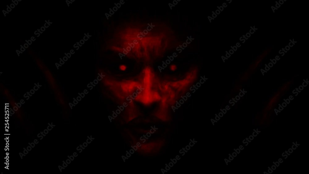 Devilish woman vampire appears from dark and kisses. Animation in horror fantasy genre. Scary witch face on spooky Halloween. 2D motion graphics. Frightening moving pictures. HD animated video clip.  