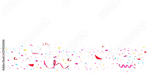 Falling bright red Glitter confetti, stars celebration, serpentine. Colorful confetti paper scatter flying on the floor. New year, birthday, valentines day design element.
