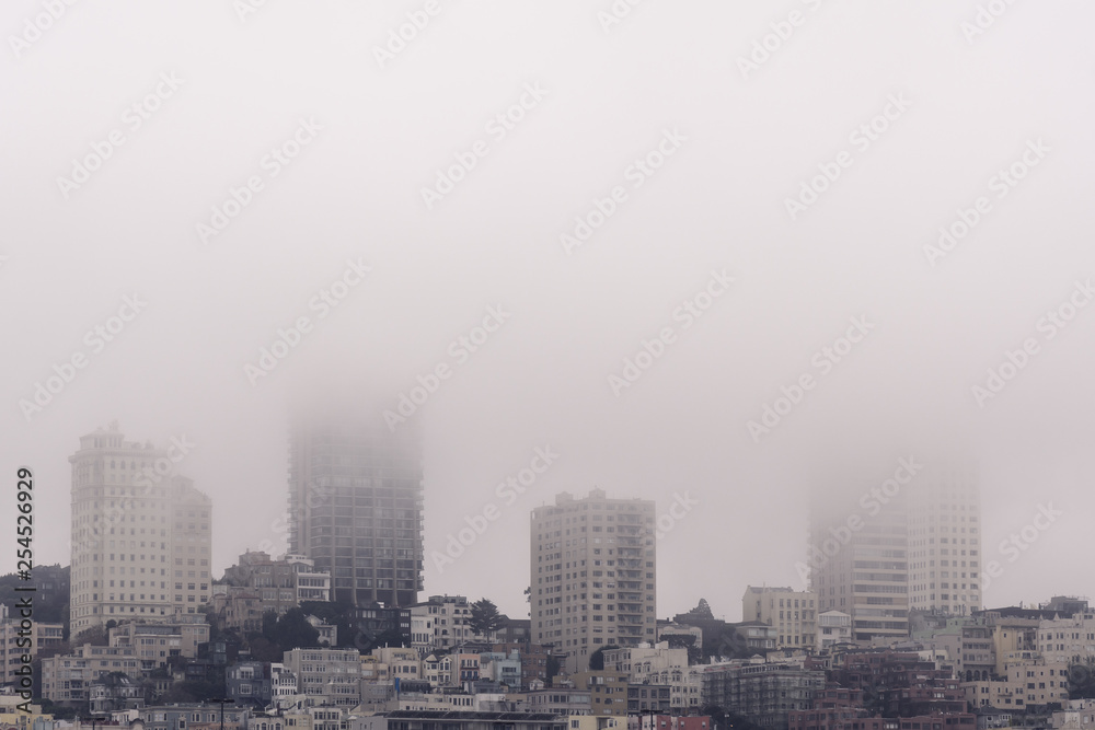 Heavy morning fog surrounds San Francisco in autumn
