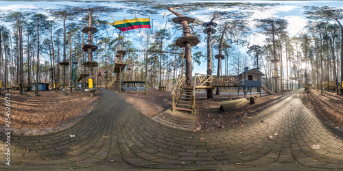 Obraz na płótnie full spherical hdri panorama 360 degrees angle view in jungle park in the children\'s entertainment center in pinery forest in equirectangular projection