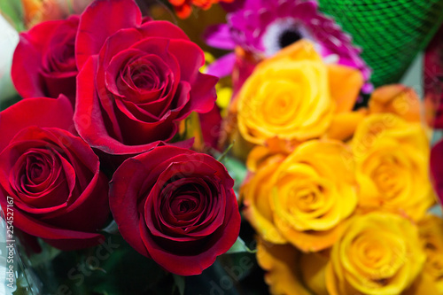Beautiful bouquets of roses  red and yellow flowers