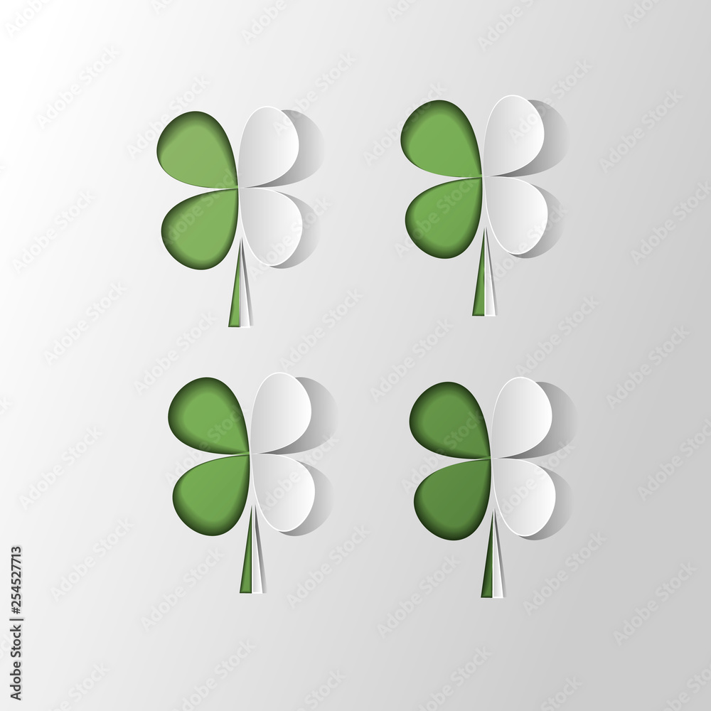 St Patrick s Day Vector background with Clover. Lucky spring symbol. Trendy paper cut style. Cut-out from paper Shamrock shape