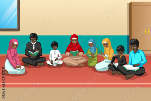 Muslim African Family Studying Quran Together