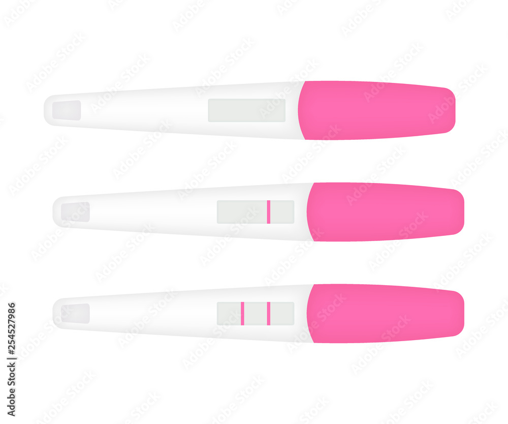 Pregnancy test sticks with results. Art design pregnant, childbirth template. Vector illustration.